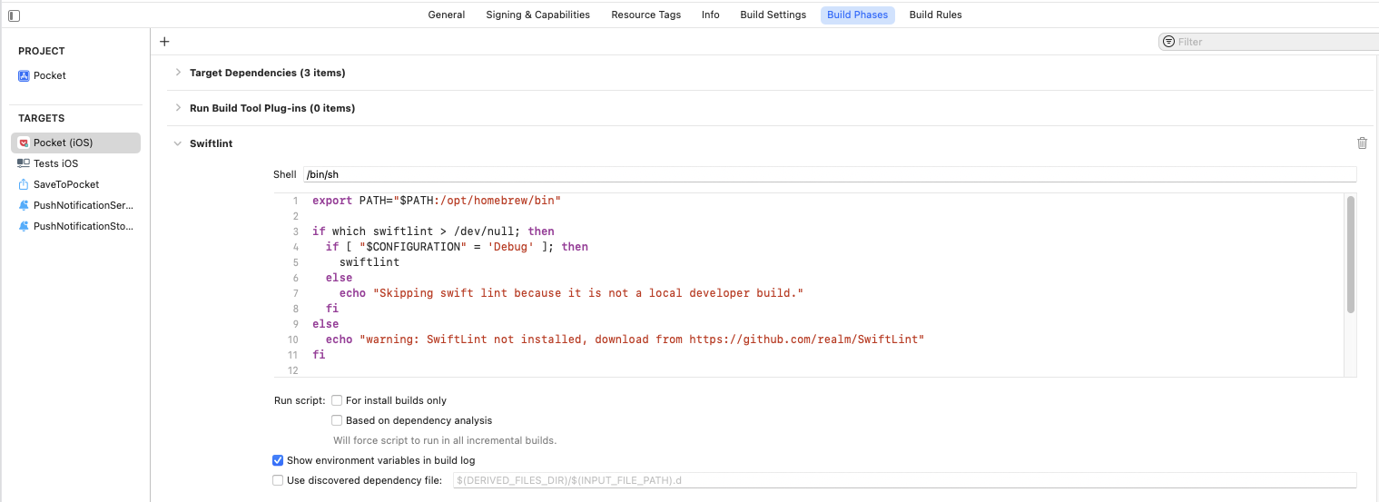 SwiftLint Build Phase